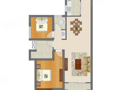 2室2厅 89.22平米户型图