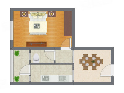 1室1厅 47.24平米户型图