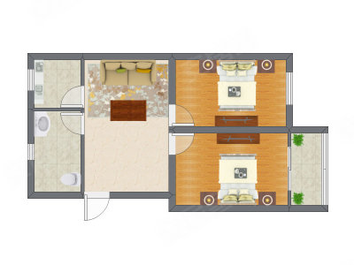 2室1厅 47.24平米户型图