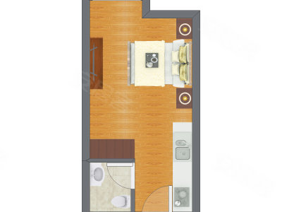 1室0厅 19.38平米户型图