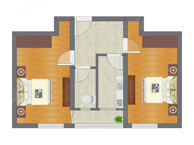 2室1厅 64.10平米户型图