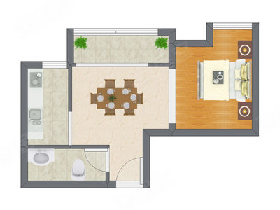 1室1厅 47.17平米户型图