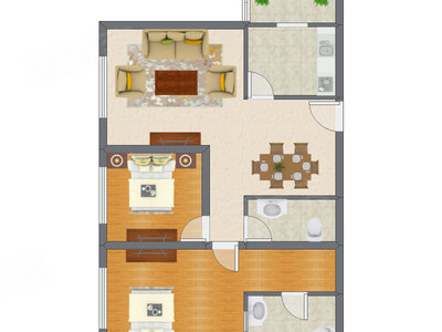 2室1厅 69.11平米