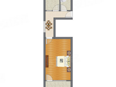 1室1厅 42.84平米户型图