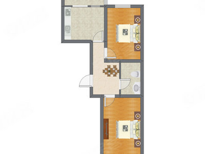2室1厅 65.94平米户型图