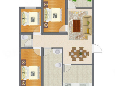 3室2厅 60.95平米户型图