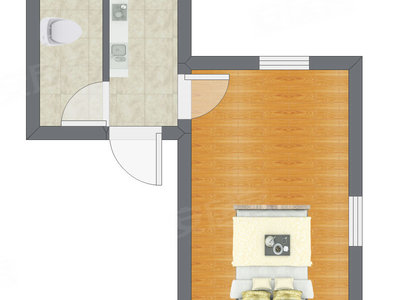 1室0厅 27.58平米户型图