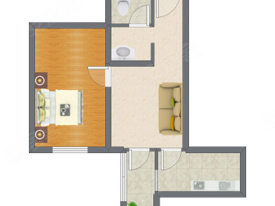 1室1厅 53.72平米