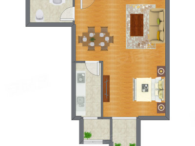1室1厅 45.79平米户型图
