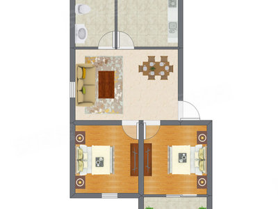 2室2厅 78.80平米户型图