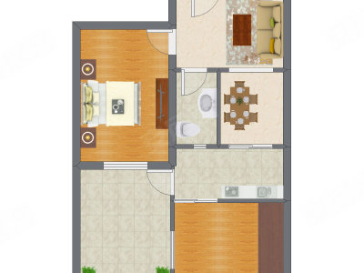1室2厅 43.16平米户型图