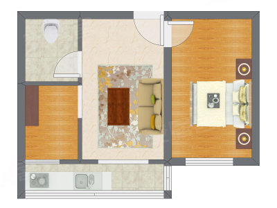 1室1厅 51.41平米户型图