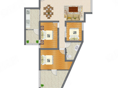 3室2厅 86.79平米户型图