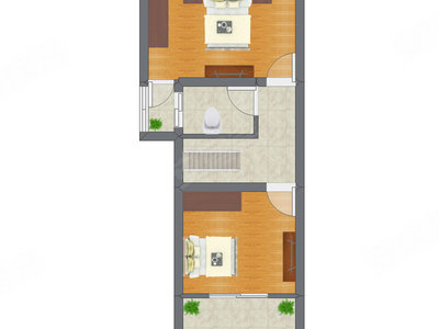 2室1厅 44.59平米户型图