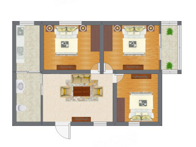 3室1厅 50.88平米