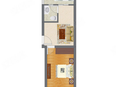 1室1厅 37.87平米户型图