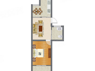 1室1厅 52.18平米户型图