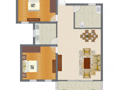 2室2厅 89.30平米户型图