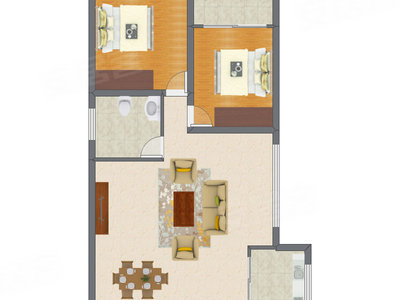 2室2厅 80.28平米户型图