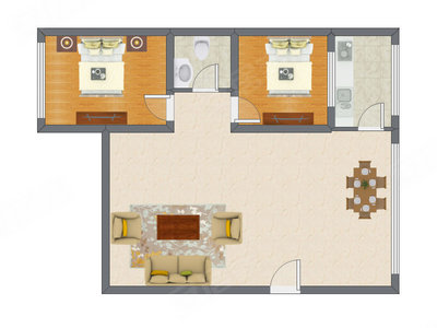 2室1厅 91.16平米户型图