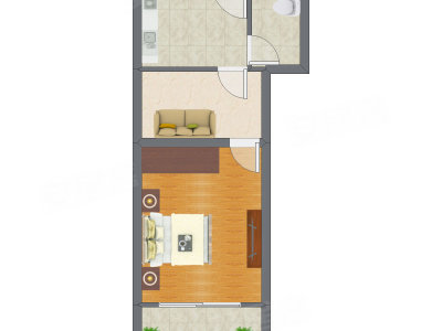 1室1厅 43.41平米户型图