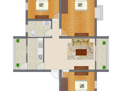 3室1厅 95.00平米