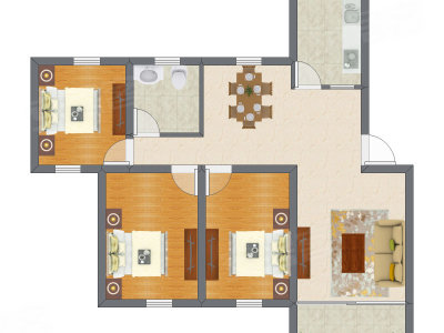 3室2厅 90.50平米户型图