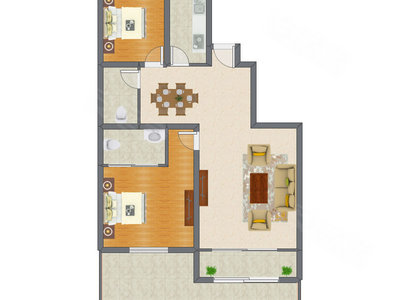 2室2厅 123.69平米户型图