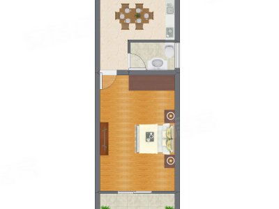 1室1厅 34.90平米户型图