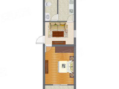 1室1厅 35.68平米户型图