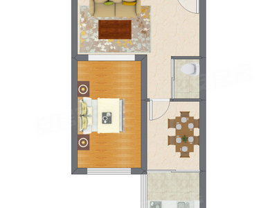 1室2厅 52.42平米户型图