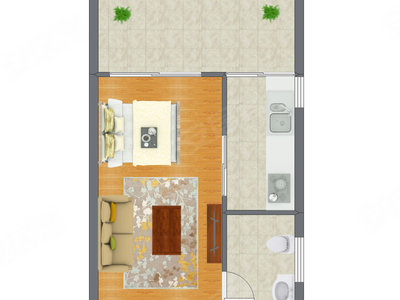 1室2厅 43.43平米户型图
