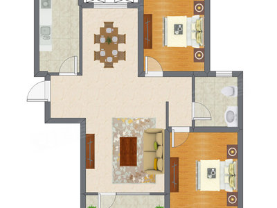 2室2厅 101.18平米户型图