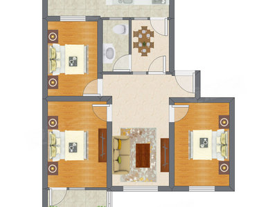 3室2厅 84.60平米户型图