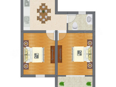2室1厅 56.86平米户型图