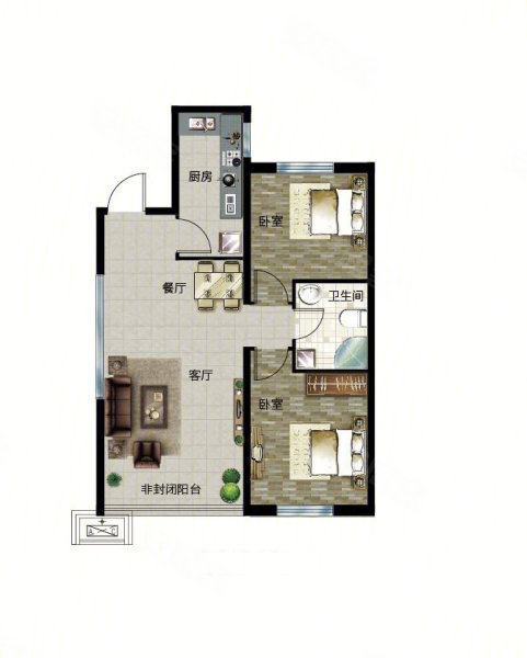 华沃滨河湾(新房)2室2厅1卫81㎡南北97万