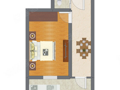 1室1厅 30.32平米户型图