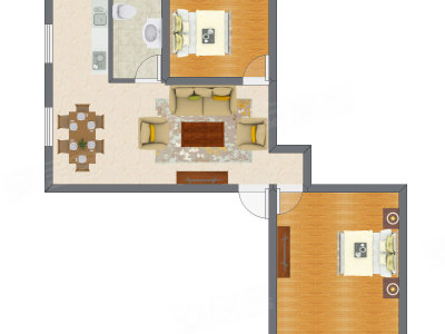 2室1厅 56.28平米