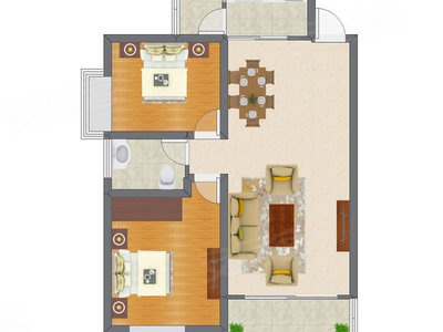2室2厅 87.24平米户型图