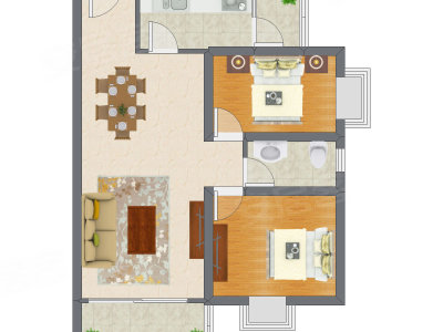 2室2厅 73.77平米户型图