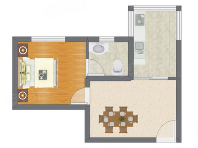 1室1厅 49.62平米户型图