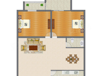 2室2厅 141.31平米户型图