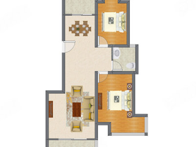 2室2厅 66.89平米户型图