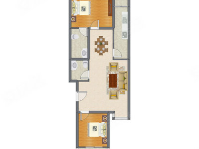 2室2厅 68.95平米户型图
