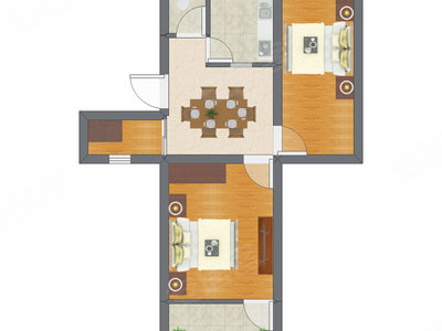 2室1厅 57.99平米户型图