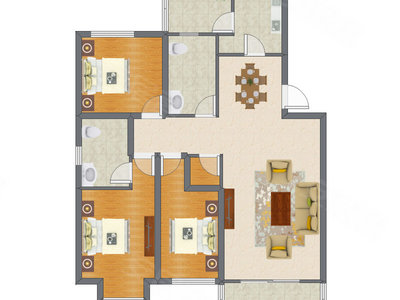 3室2厅 136.12平米户型图