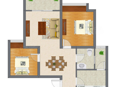2室2厅 58.83平米户型图