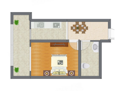 1室1厅 51.18平米户型图