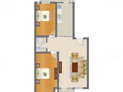 2室1厅 86.60平米户型图