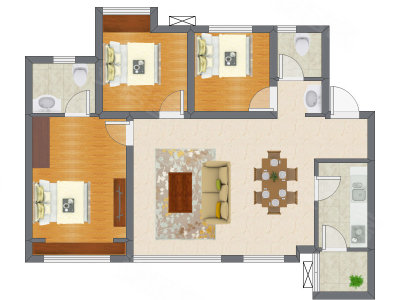 3室2厅 91.45平米户型图